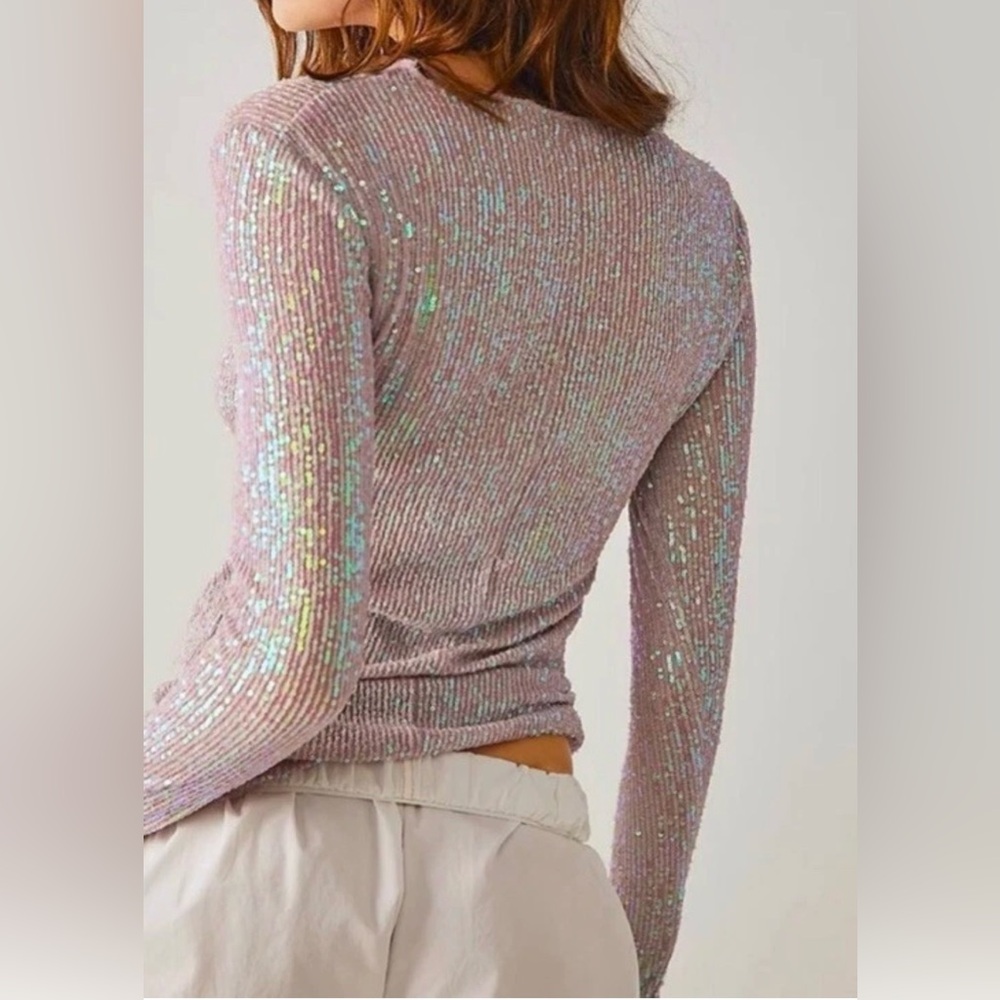 Free People Gold Rush Sequin Top In Champagne Float Pink, Size Small, NWOT. - Picture 13 of 16
